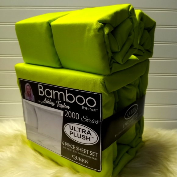 Bamboo Essence Queen Lime Green 6 Piece Sheet Set - Picture 3 of 10